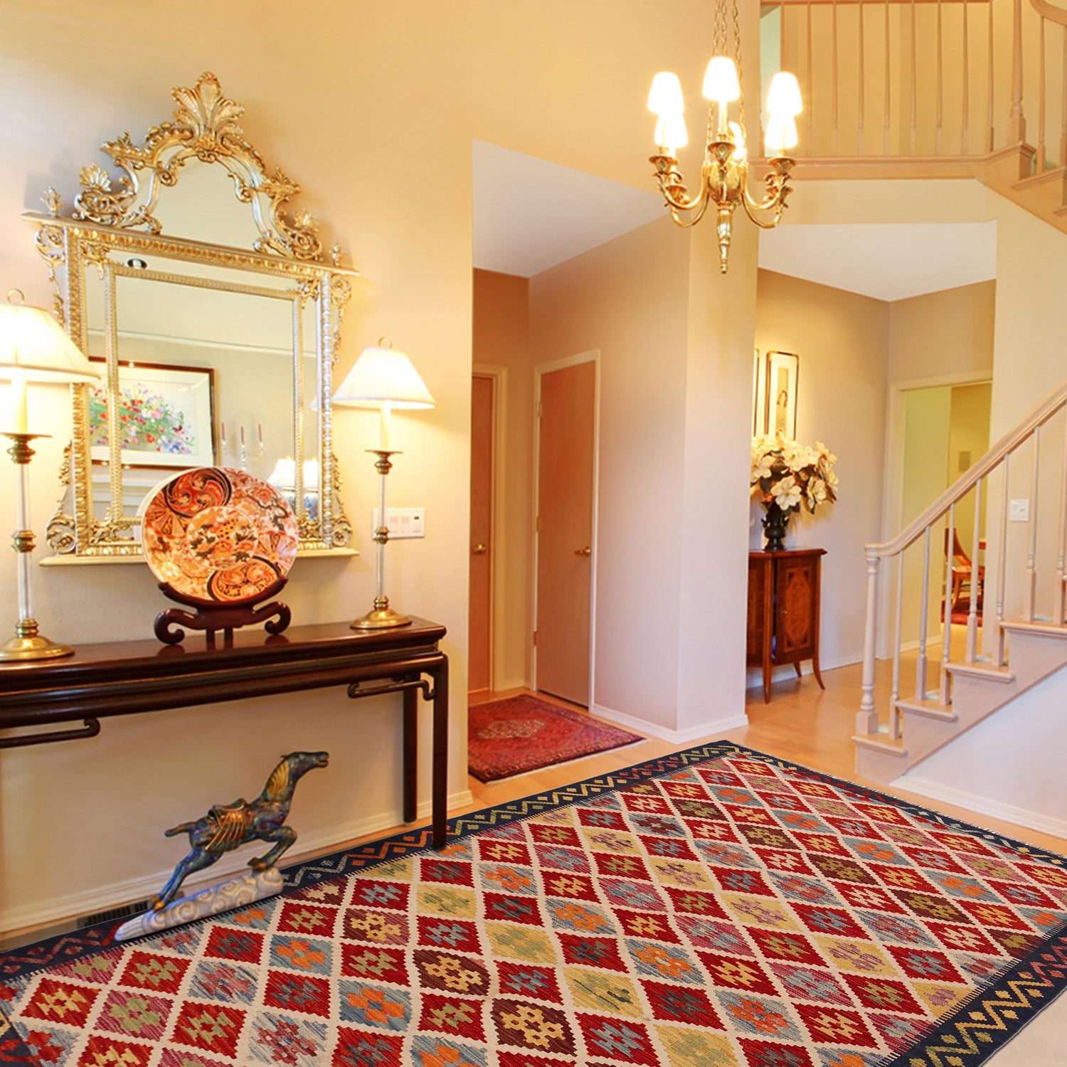 Hand Made Afghan Kilim 5' 1" x 8' 2" ft / 154 x 248 cm - No. Y35644