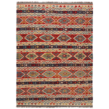 Multi Color ful Flat-Weave Wool Kilim 5' 9" x 8' 0" ft / 174 x 245 cm - No. Y35647
