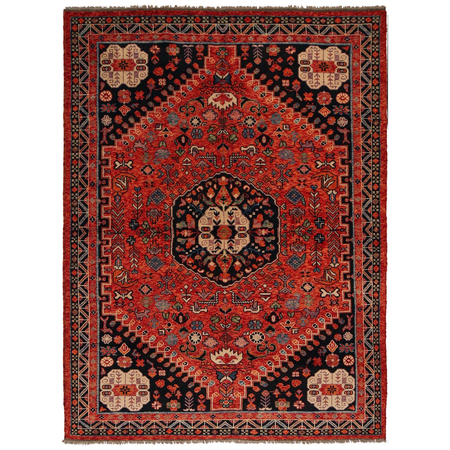 Shirazi Hand Knotted Carpet 6' 8" x 9' 8" ft / 202 x 295 cm - No. Y35651