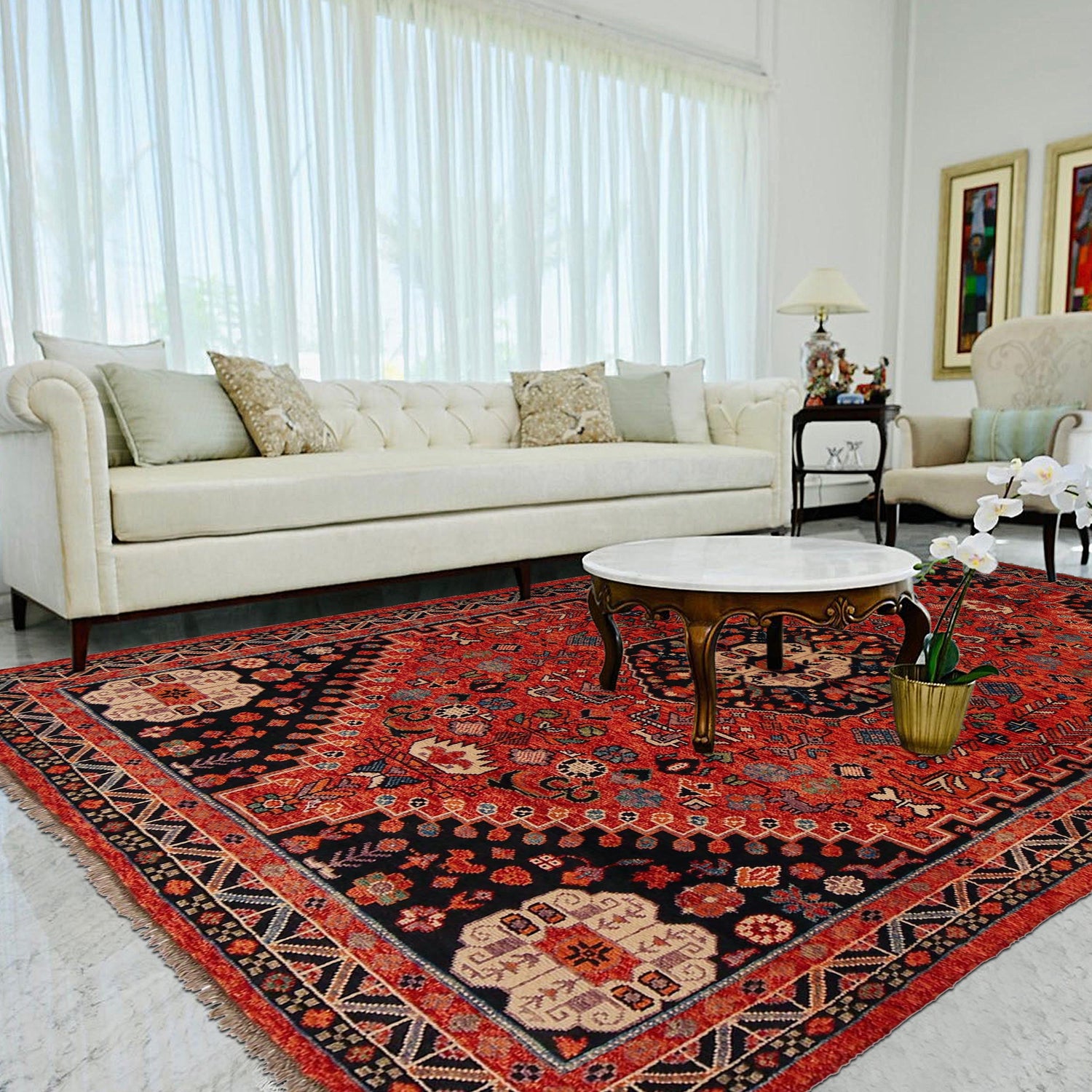 Shirazi Hand Knotted Carpet 6' 8" x 9' 8" ft / 202 x 295 cm - No. Y35651