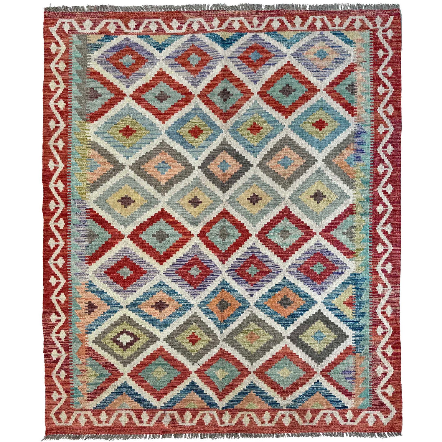 Hand Made Afghan Kilim 4' 11" x 6' 8" ft / 150 x 204 cm - No. Y37266