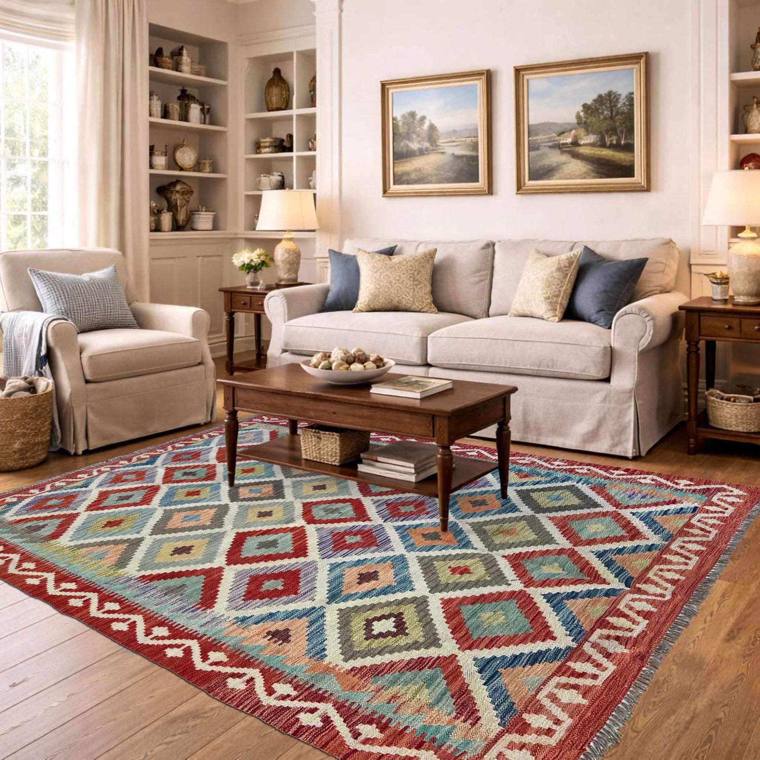 Hand Made Afghan Kilim 4' 11" x 6' 8" ft / 150 x 204 cm - No. Y37266