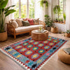 Multi Color ful Flat-Weave Wool Kilim 4' 9" x 6' 6" ft / 145 x 197 cm - No. Y37267