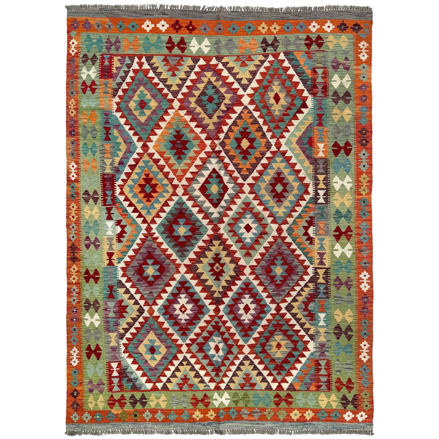 Hand Made Afghan Kilim 6' 8" x 9' 3" ft / 204 x 283 cm - No. Y37278