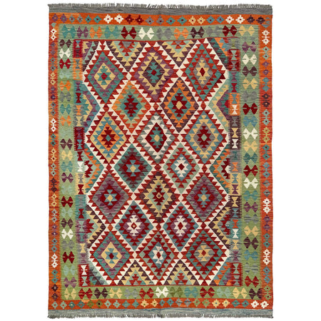 Hand Made Afghan Kilim 6' 8" x 9' 3" ft / 204 x 283 cm - No. Y37278