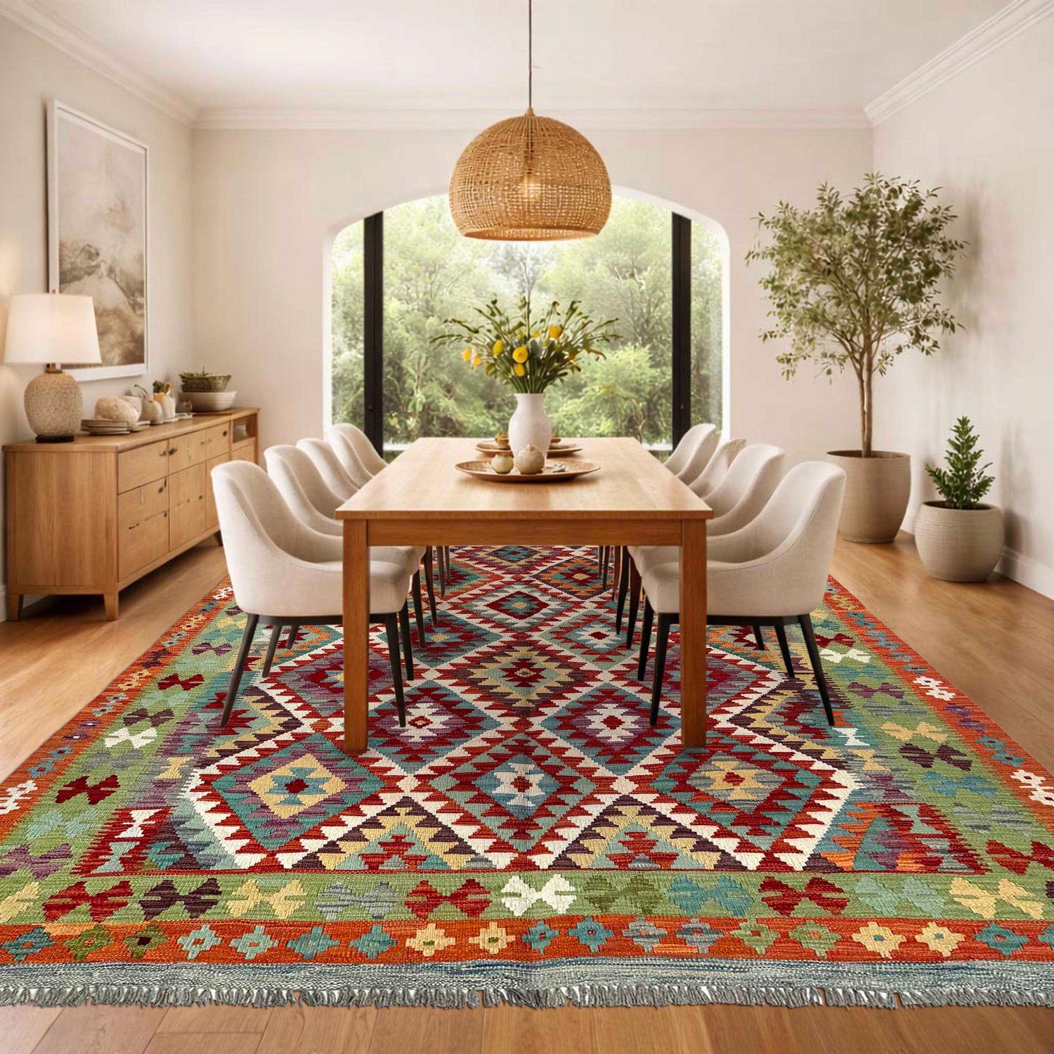 Hand Made Afghan Kilim 6' 8" x 9' 3" ft / 204 x 283 cm - No. Y37278