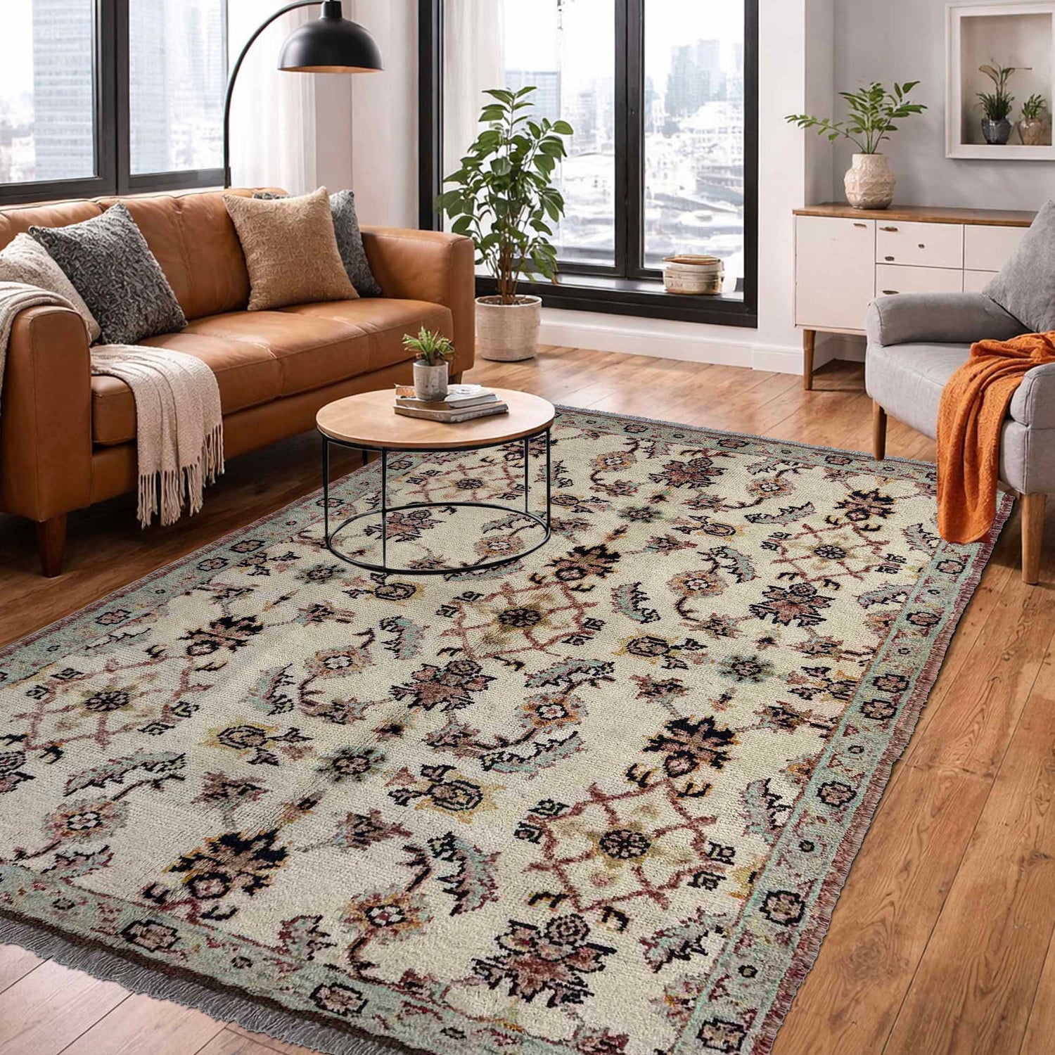 Modern Oushak Area Rug 3' 11" x 5' 9" ft / 120 x 175 cm - No. Y37279