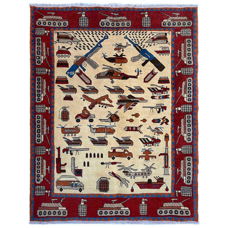 Hand-Knotted Afghan War Carpet 4' 1" x 5' 9" ft / 125 x 176 cm - No. Y37283