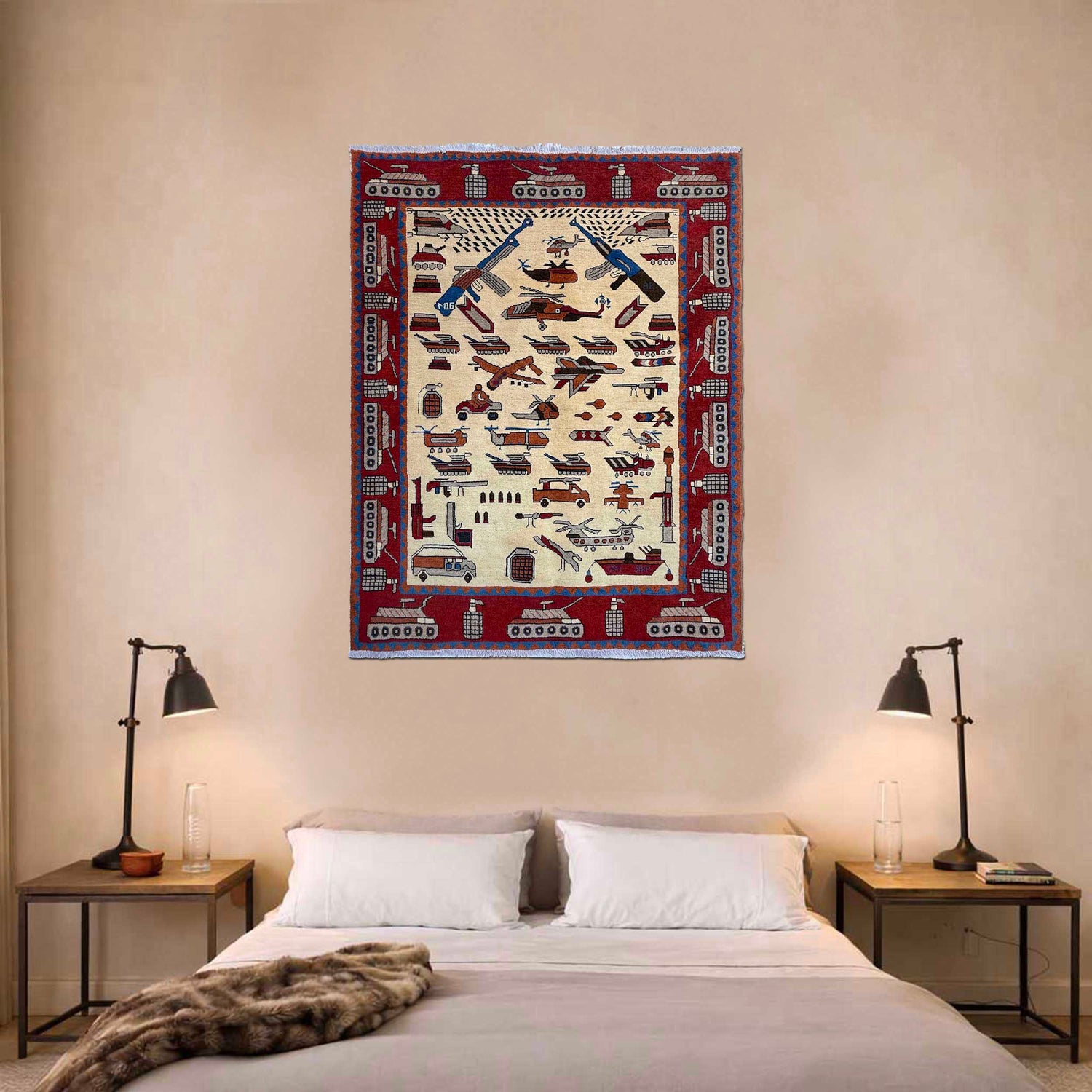 Hand-Knotted Afghan War Carpet 4' 1" x 5' 9" ft / 125 x 176 cm - No. Y37283
