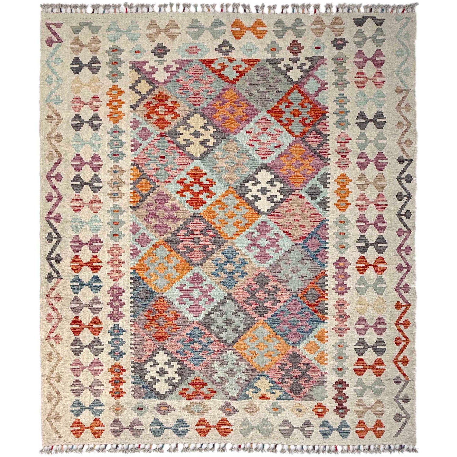 Hand Made Afghan Kilim 5' 0" x 6' 7" ft / 152 x 200 cm - No. Y37294