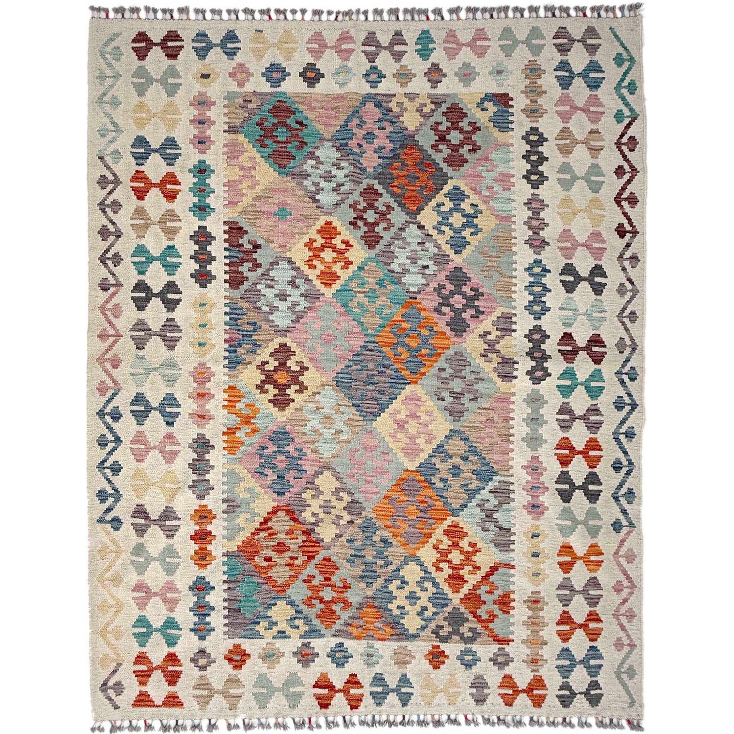Hand Knotted Afghan Style Kilim 5' 1" x 6' 8" ft / 154 x 202 cm - No. Y37329