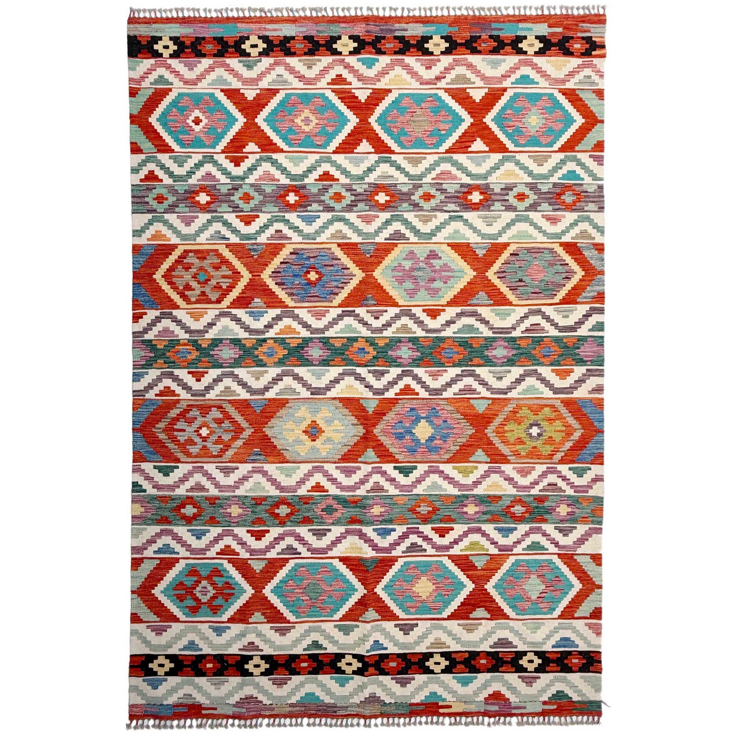 Hand Knotted Afghan Style Kilim 6' 10" x 10' 2" ft / 208 x 310 cm - No. Y37333