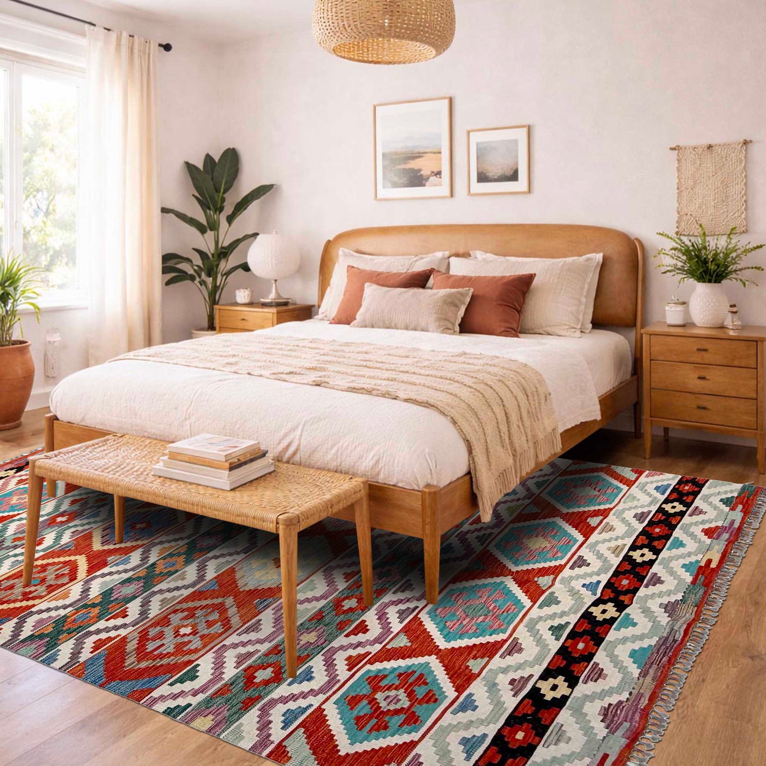 Hand Knotted Afghan Style Kilim 6' 10" x 10' 2" ft / 208 x 310 cm - No. Y37333
