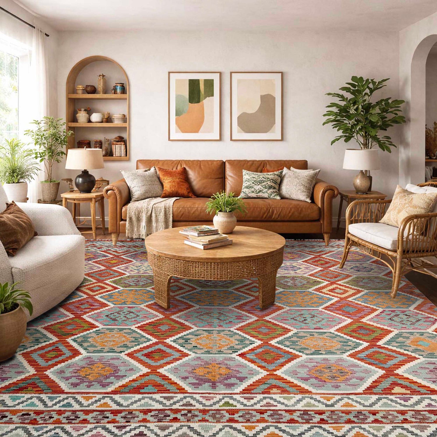 Multi Color ful Flat-Weave Wool Kilim 8' 5" x 9' 9" ft / 256 x 297 cm - No. Y37336