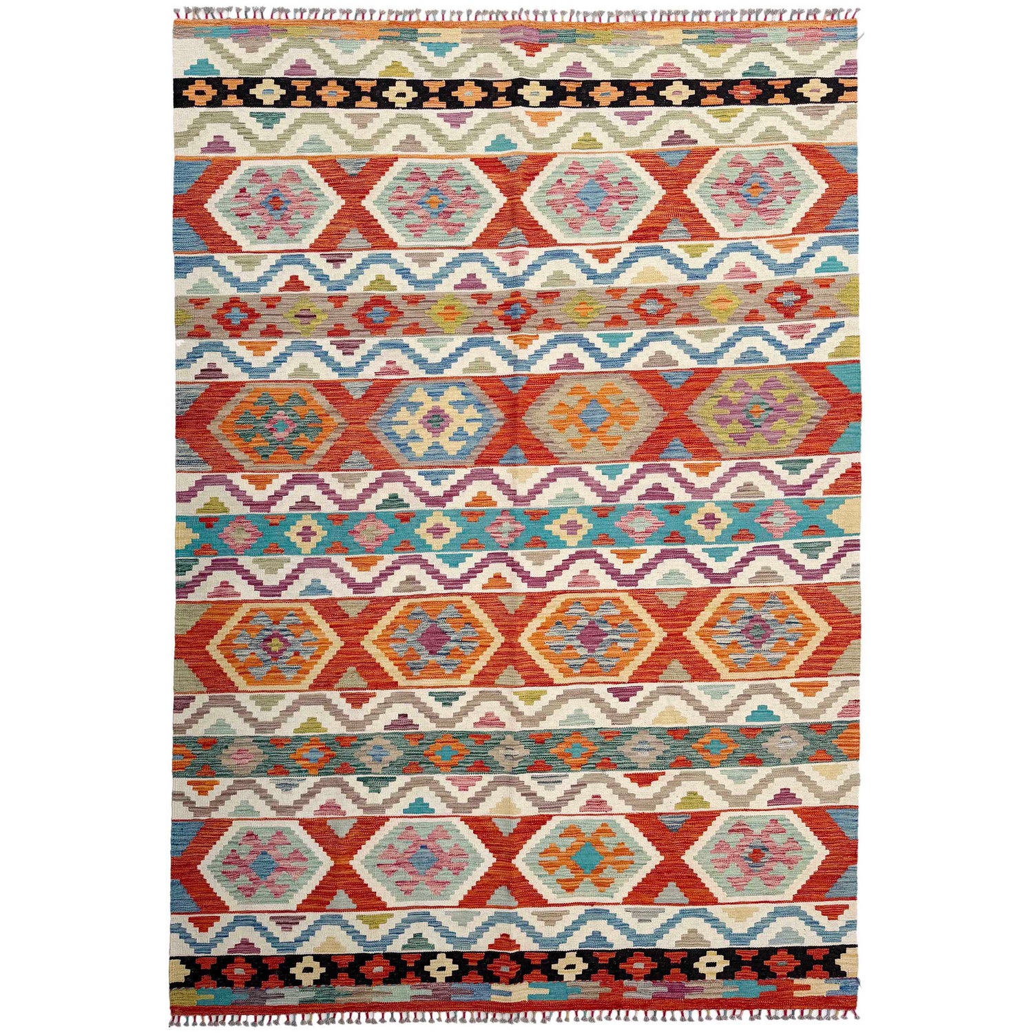 Handmade Turkish Design Wool Kilim 6' 8" x 10' 1" ft / 203 x 307 cm - No. Y37342