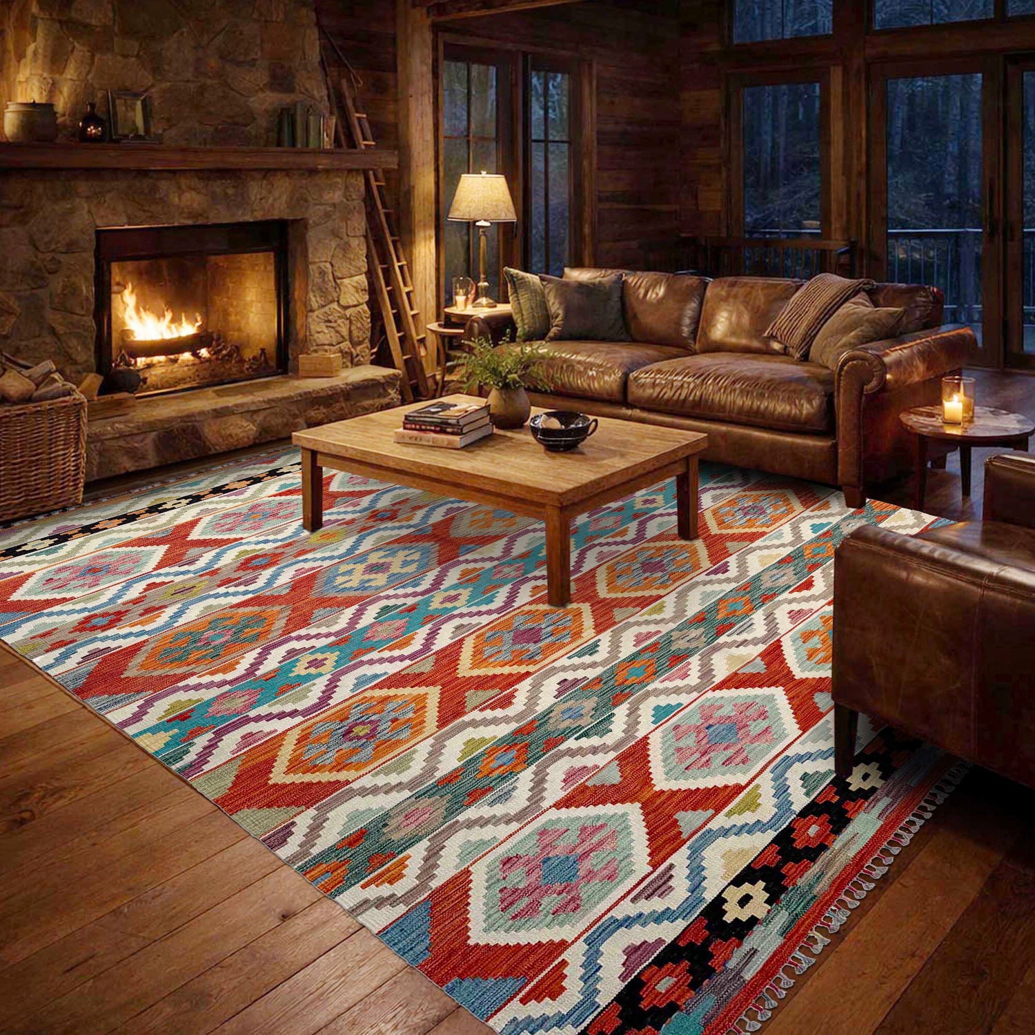 Handmade Turkish Design Wool Kilim 6' 8" x 10' 1" ft / 203 x 307 cm - No. Y37342