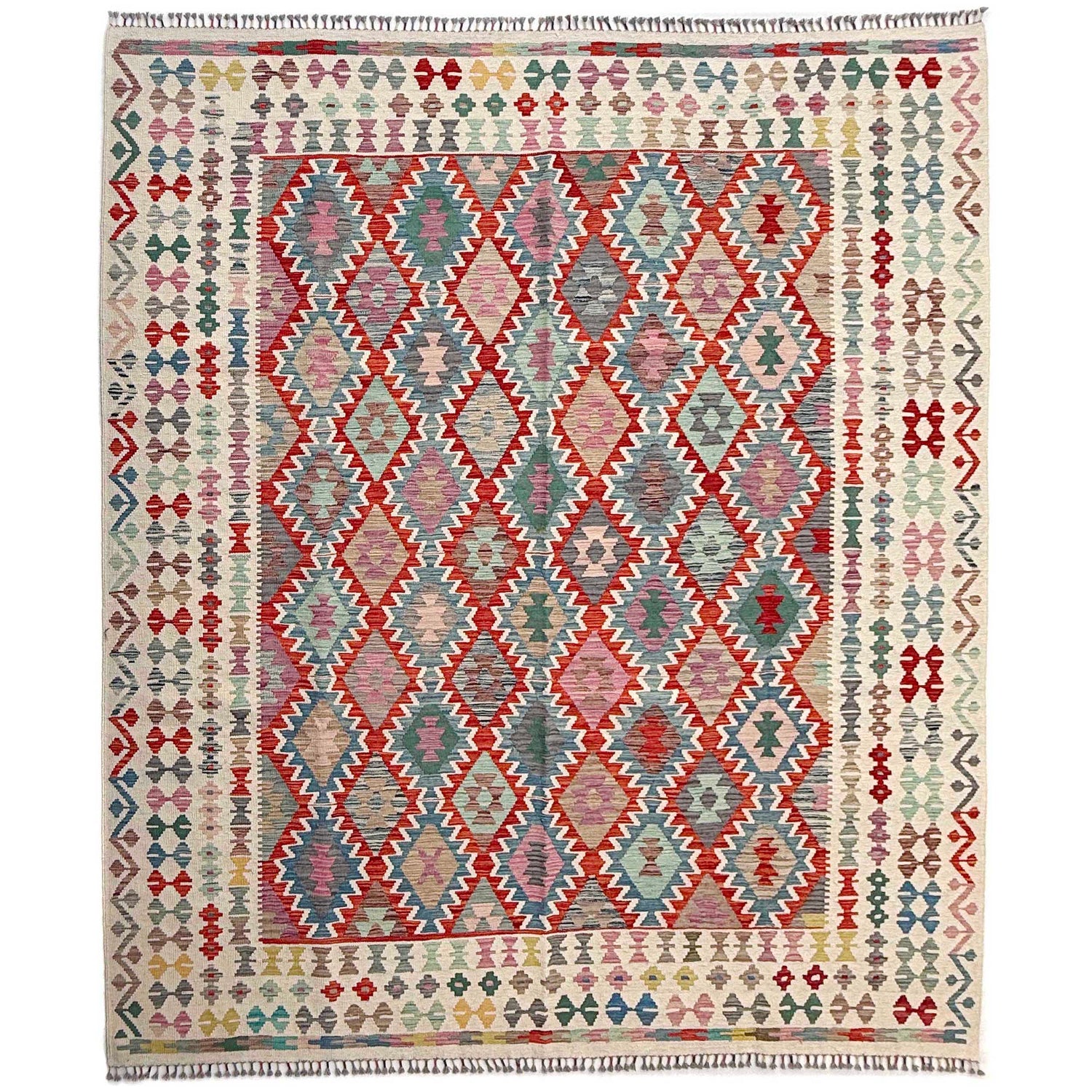 Hand Knotted Afghan Style Kilim 8' 5" x 9' 9" ft / 256 x 296 cm - No. Y37347