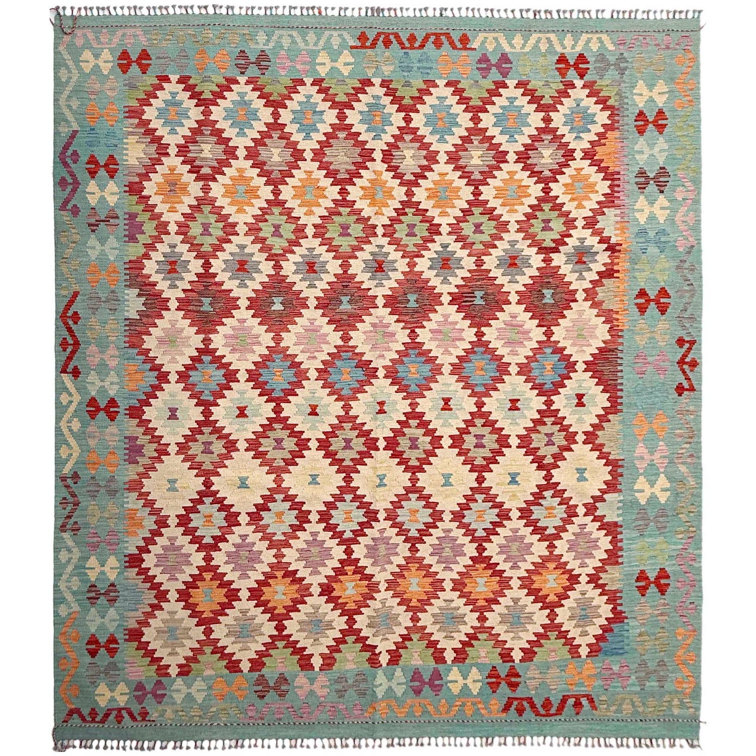 Handmade Turkish Design Wool Kilim 8' 4" x 9' 11" ft / 254 x 302 cm - No. Y37349