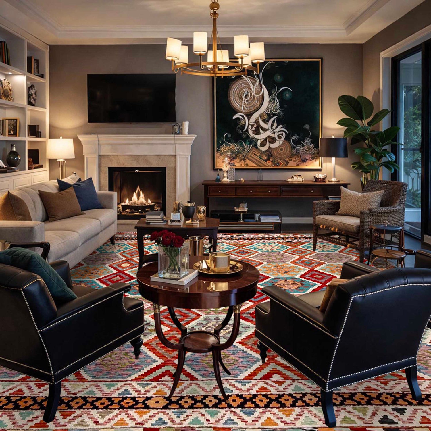 Large Size Chobi Kilim 8' 5" x 9' 9" ft / 257 x 296 cm - No. Y37353