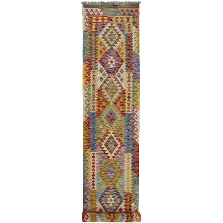 Hand Knotted Afghan Style Kilim Runner 2' 6" x 12' 11" ft / 75 x 394 cm - No. Y37450