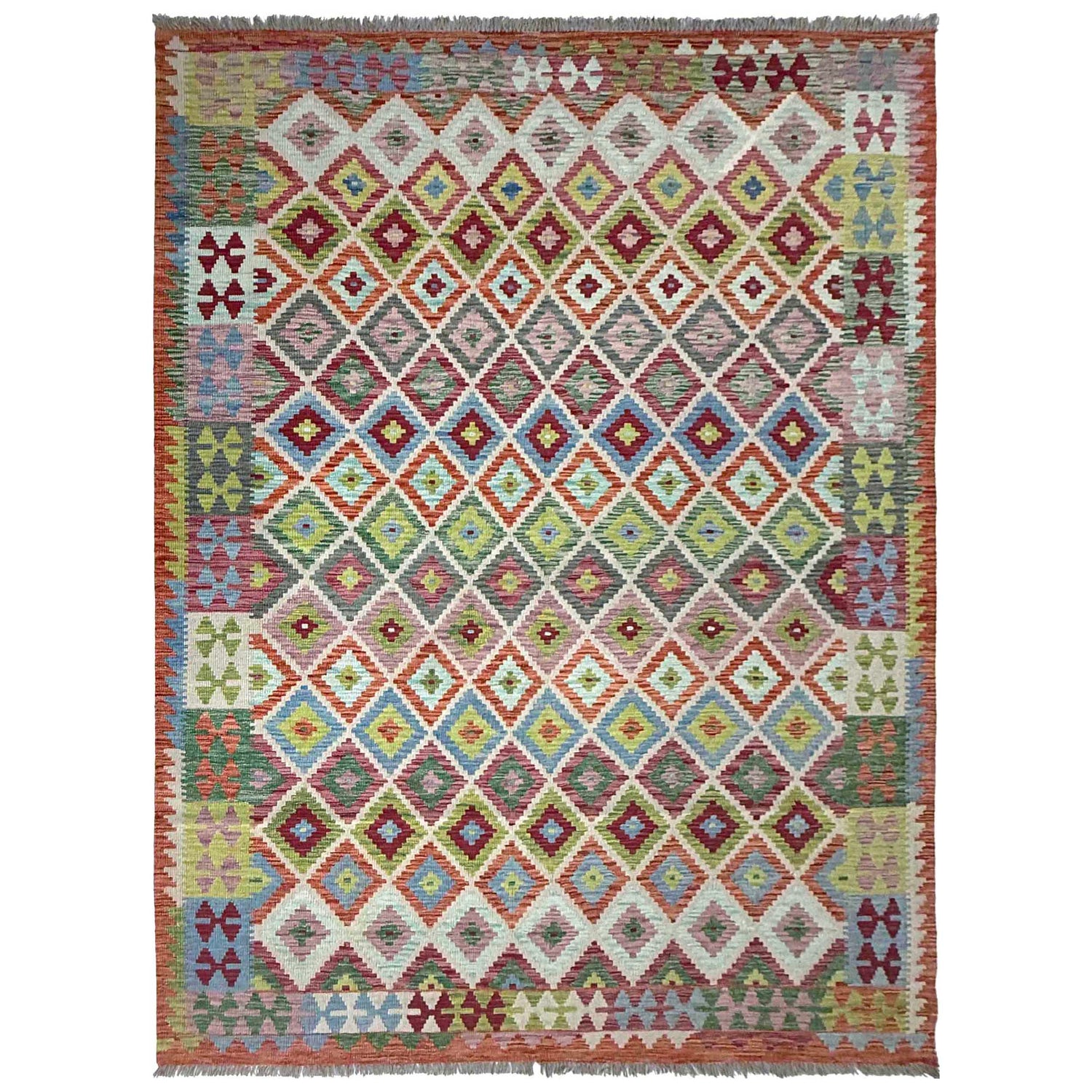Hand Made Afghan Kilim 6' 8" x 9' 7" ft / 204 x 292 cm - No. Y37455