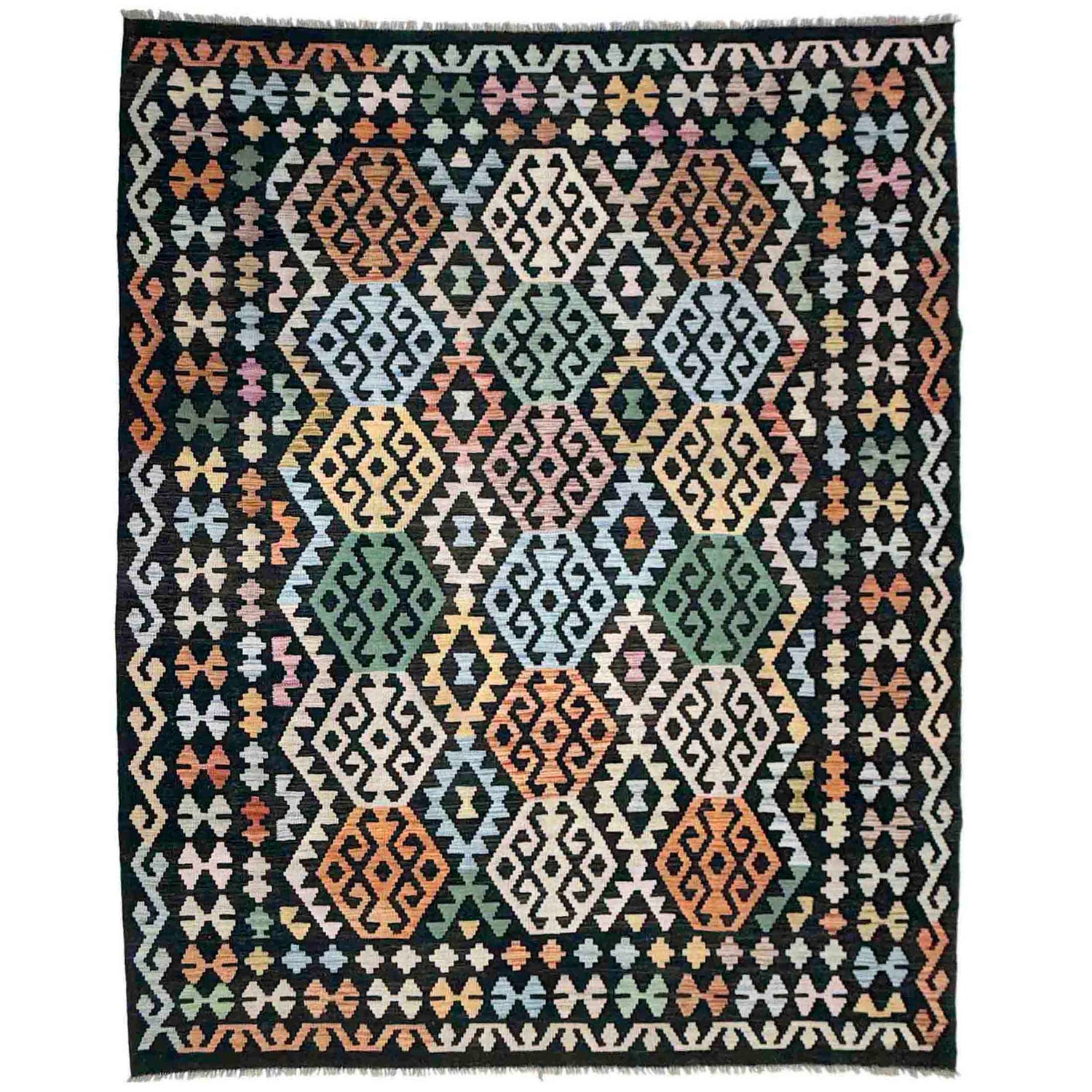 Hand Woven Wool Kelim 6' 2" x 8' 3" ft / 187 x 252 cm - No. Y39092