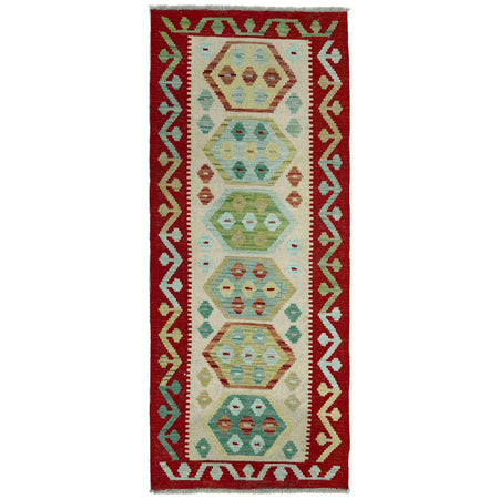 Hand Woven Wool Kelim Runner 2' 0" x 5' 8" ft / 60 x 173 cm - No. Y39095