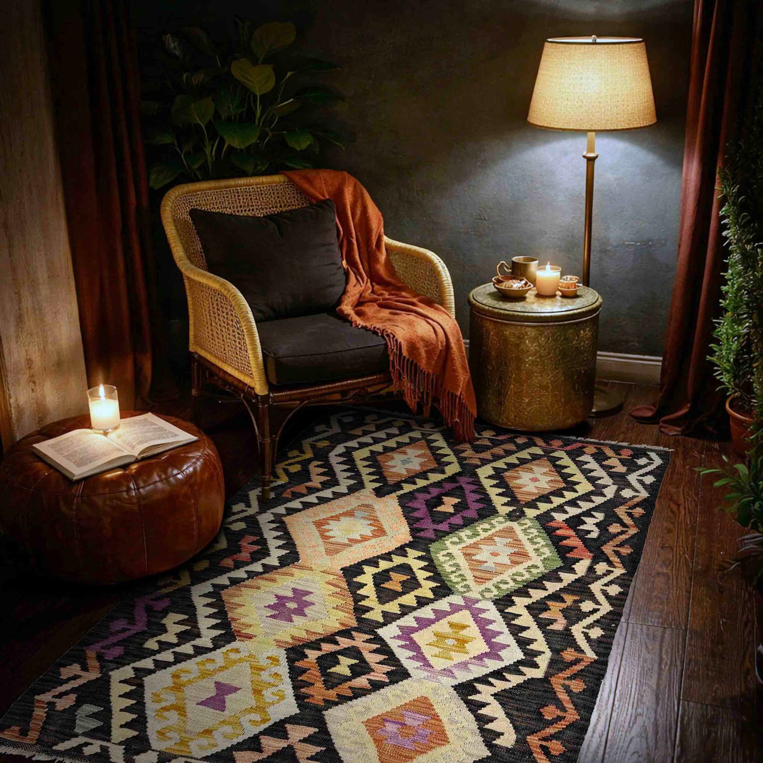 Hand Woven Wool Kelim 3' 4" x 5' 0" ft / 102 x 152 cm - No. Y39096