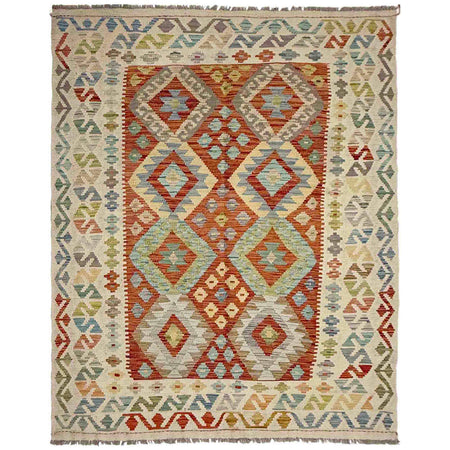 Multi Color ful Flat-Weave Wool Kilim 4' 9" x 6' 7" ft / 146 x 201 cm - No. Y39098
