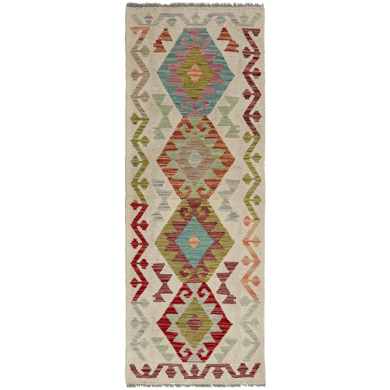 Handmade Turkish Design Wool Kilim Runner 2' 0" x 5' 11" ft / 60 x 180 cm - No. Y39104