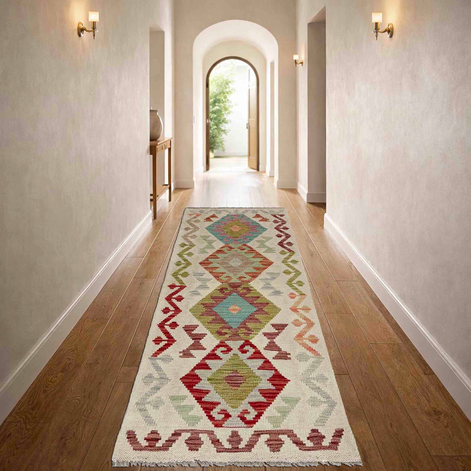 Handmade Turkish Design Wool Kilim Runner 2' 0" x 5' 11" ft / 60 x 180 cm - No. Y39104