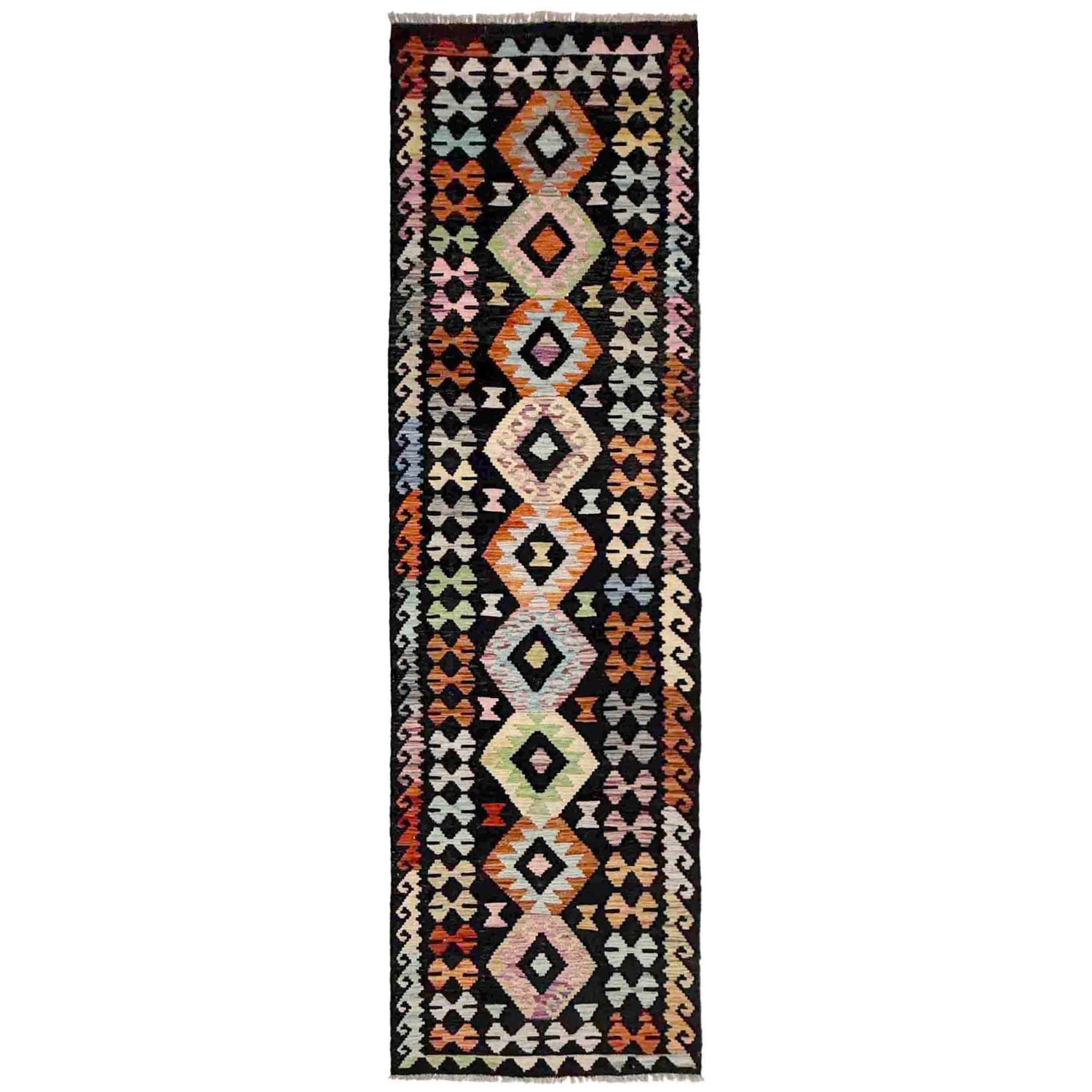 Hand Woven Wool Kelim Runner 2' 6" x 9' 9" ft / 77 x 298 cm - No. Y39105