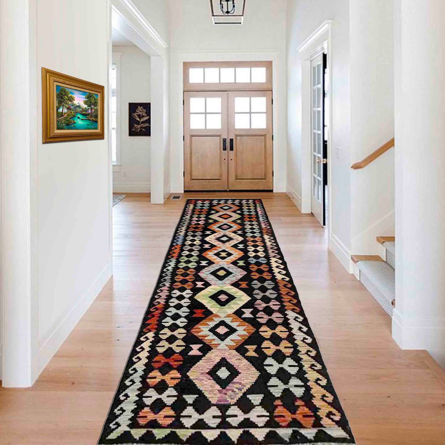 Hand Woven Wool Kelim Runner 2' 6" x 9' 9" ft / 77 x 298 cm - No. Y39105