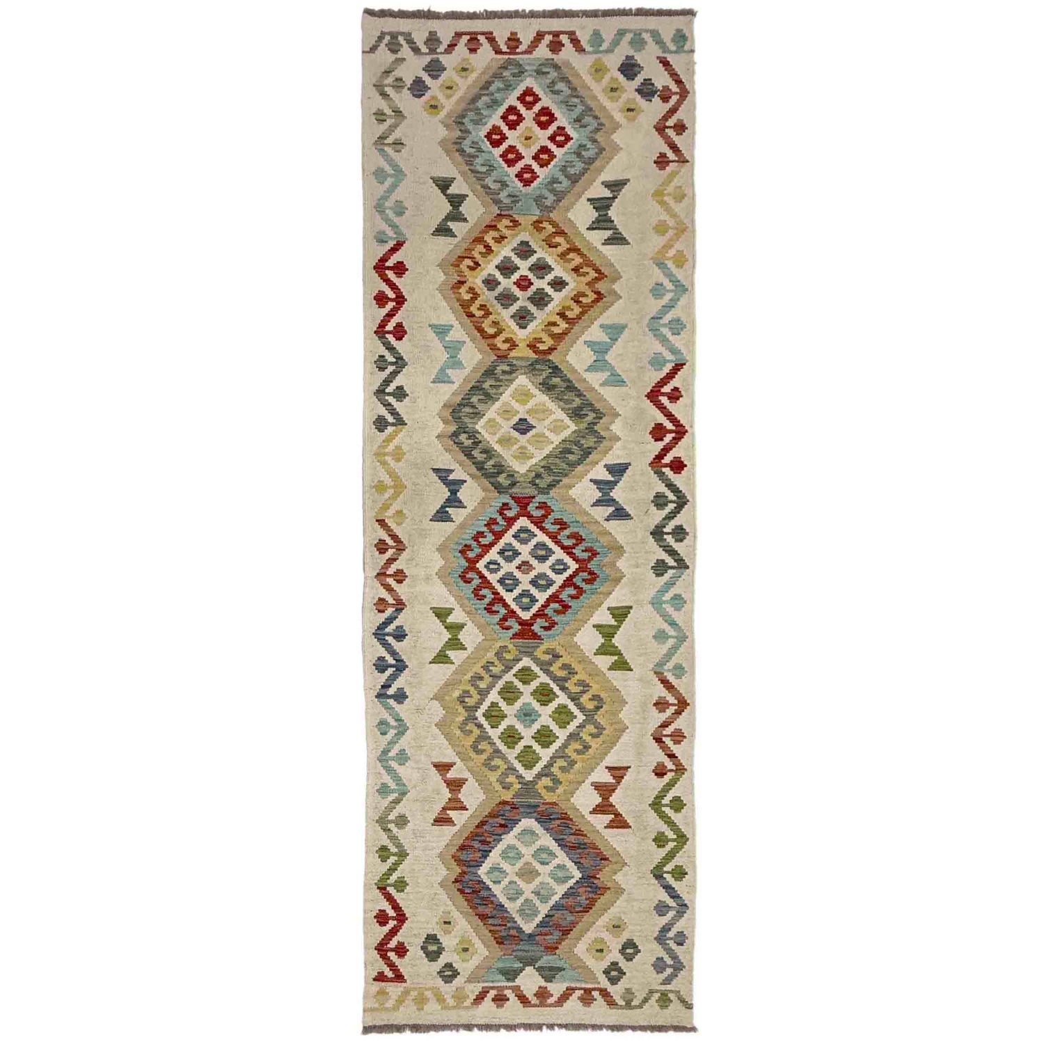 Handmade Turkish Design Wool Kilim Runner 2' 7" x 9' 5" ft / 80 x 286 cm - No. Y39106