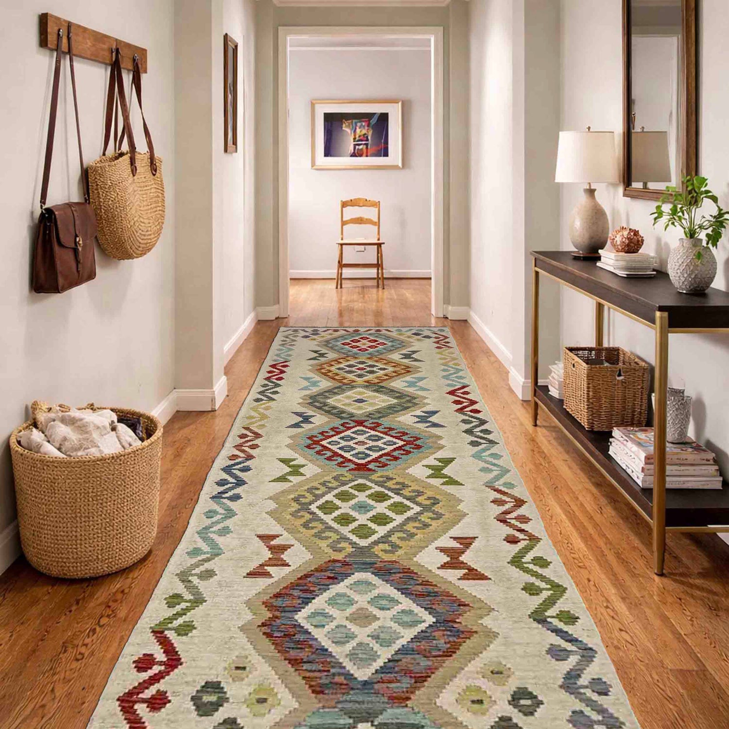 Handmade Turkish Design Wool Kilim Runner 2' 7" x 9' 5" ft / 80 x 286 cm - No. Y39106
