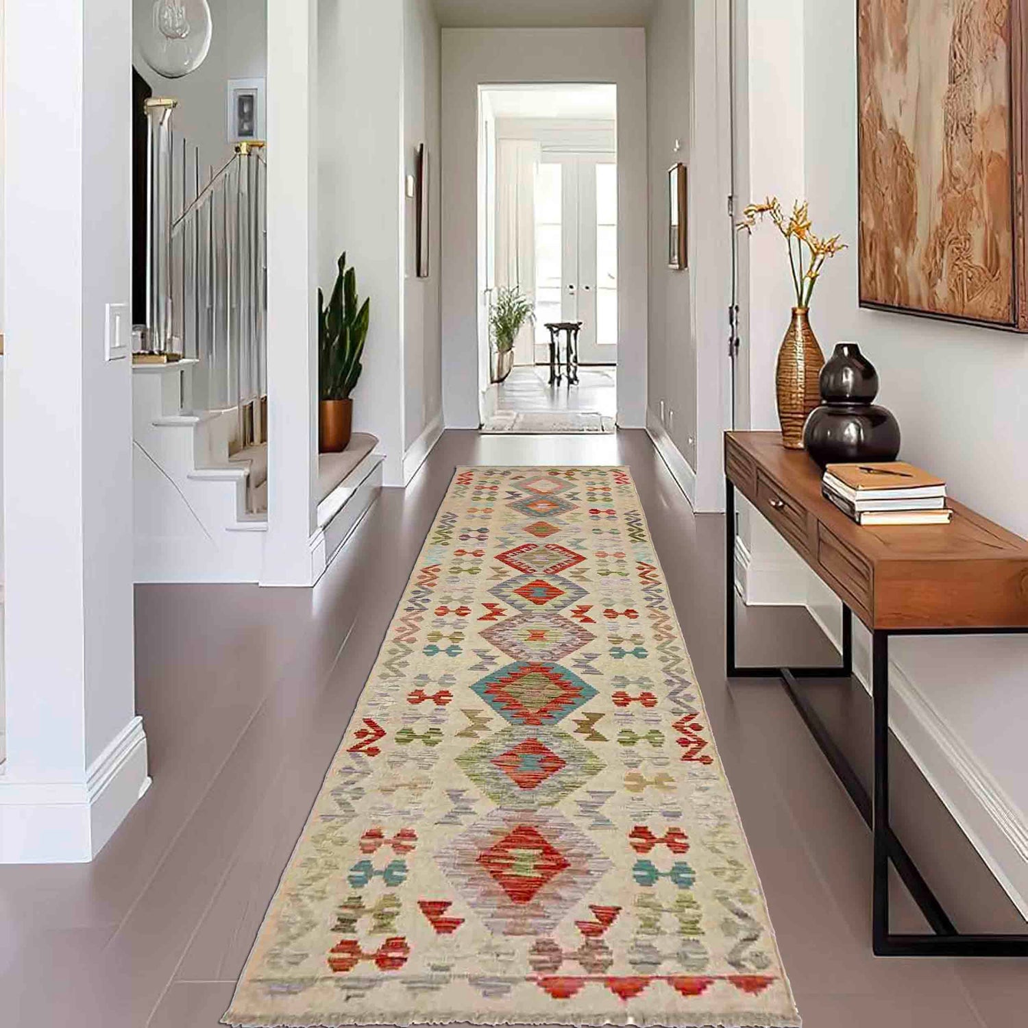 Long Chobi Kilim Runner 2' 7" x 9' 8" ft / 79 x 294 cm - No. Y39107