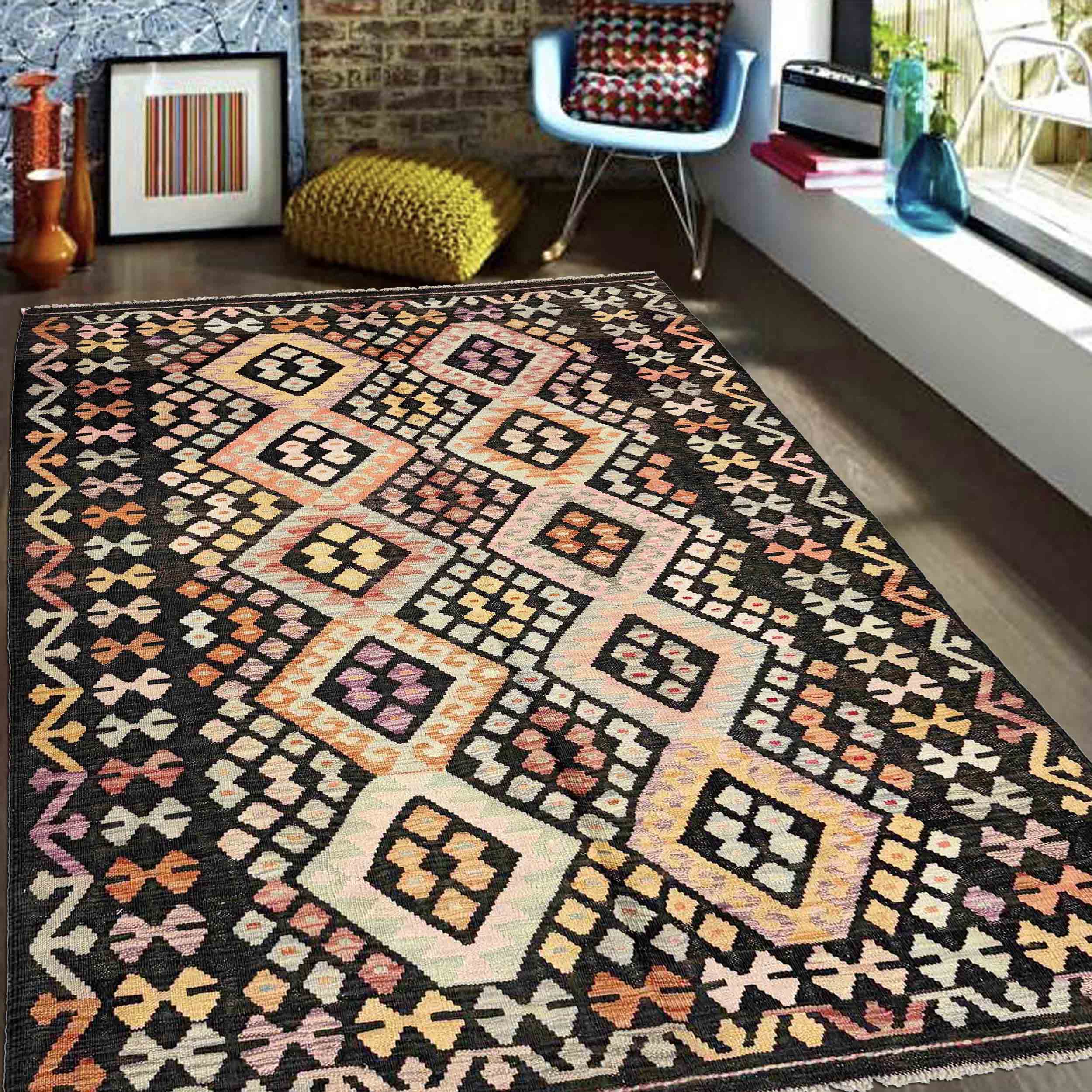 Turkish Kilim Rug | Handwoven Multi Vegetable Dye. – ALLRUGO