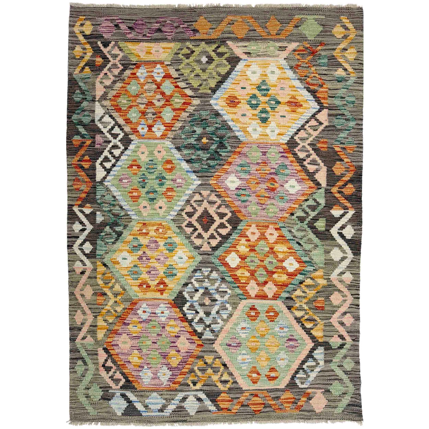 Hand Knotted Flatweave Kilim 4' 0" x 5' 10" ft / 121 x 178 cm - No. Y39114