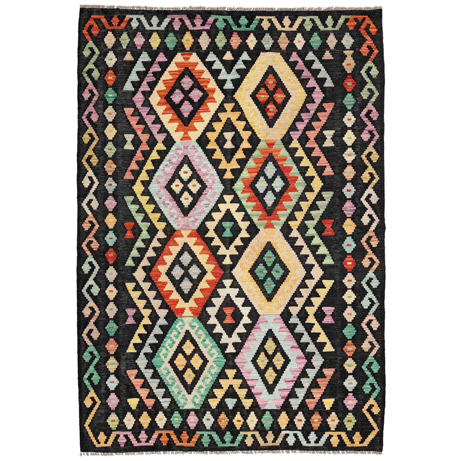 Handmade Afghan Vegetable Kilim 4' 3" x 6' 7" ft / 129 x 200 cm - No. Y39115