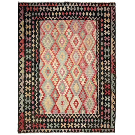 Multi Color ful Flat-Weave Wool Kilim 6' 8" x 9' 5" ft / 203 x 287 cm - No. Y39119