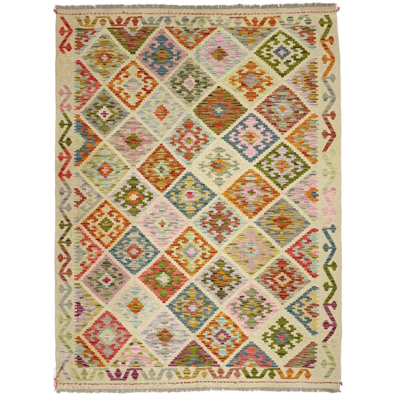 Hand Woven Wool Kelim 4' 10" x 6' 7" ft / 148 x 200 cm - No. Y39127