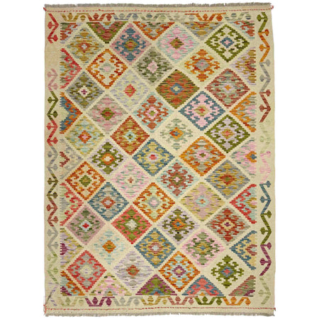 Hand Woven Wool Kelim 4' 10" x 6' 7" ft / 148 x 200 cm - No. Y39127