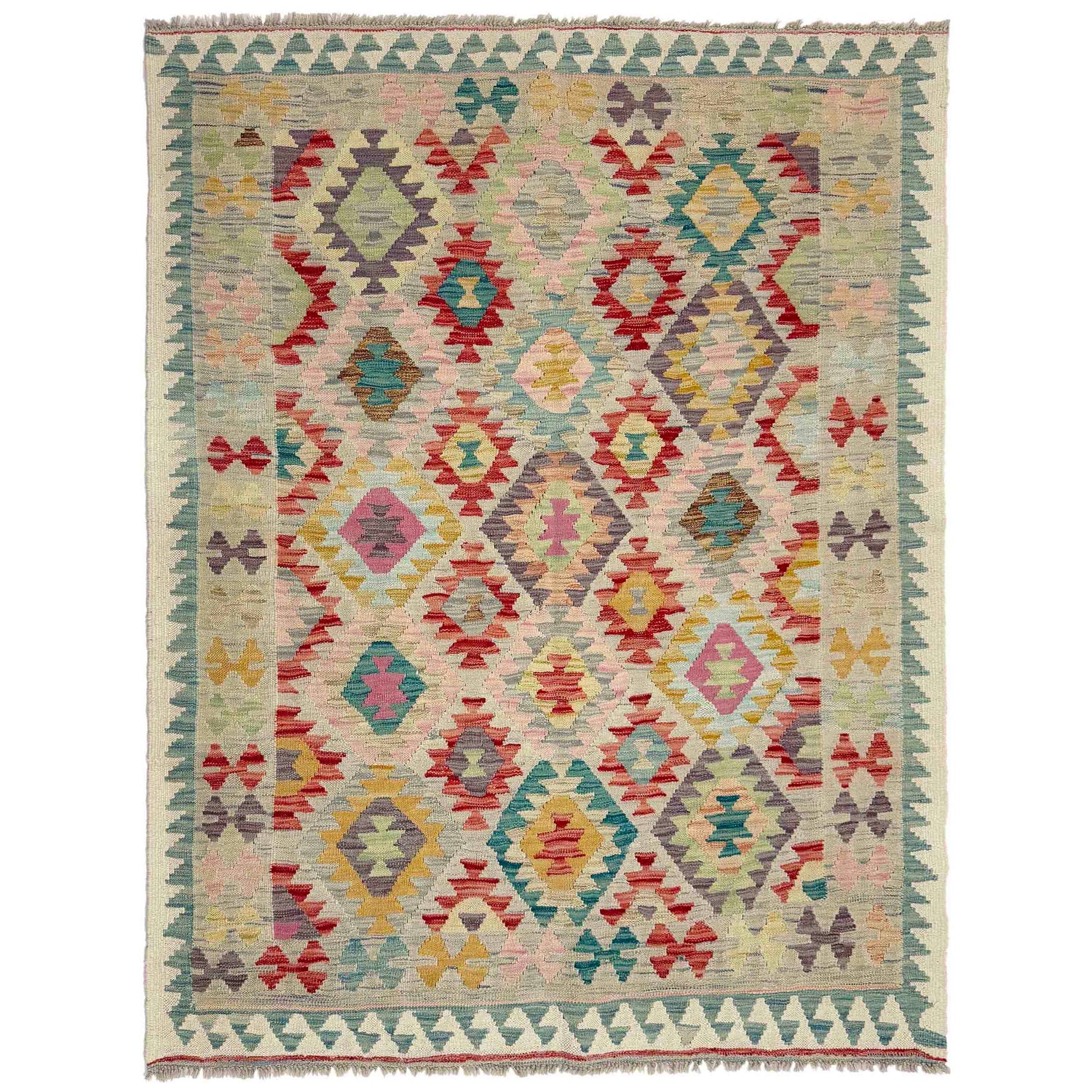 Handmade Turkish Design Wool Kilim 5' 1" x 6' 7" ft / 154 x 201 cm - No. Y39128
