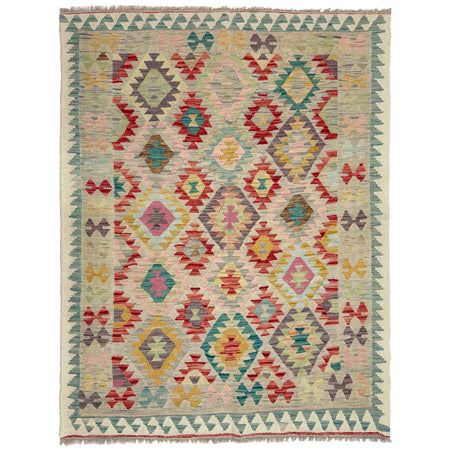 Handmade Turkish Design Wool Kilim 5' 1" x 6' 7" ft / 154 x 201 cm - No. Y39128