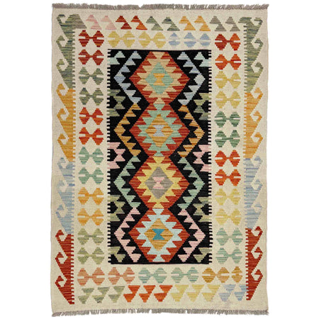 Multi Color ful Flat-Weave Wool Kilim 3' 3" x 4' 10" ft / 99 x 147 cm - No. Y39135