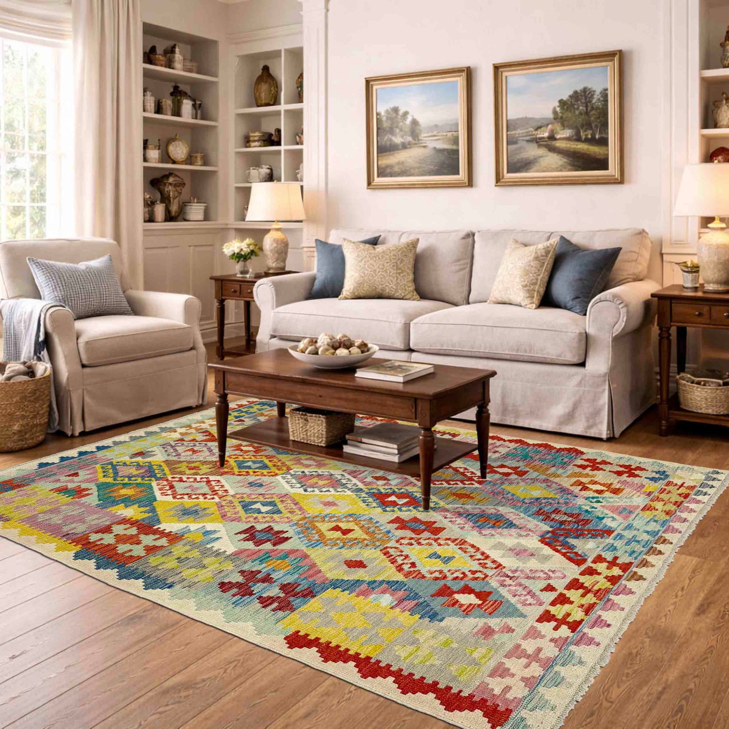 Hand Knotted Flatweave Kilim 5' 1" x 6' 6" ft / 154 x 198 cm - No. Y39138