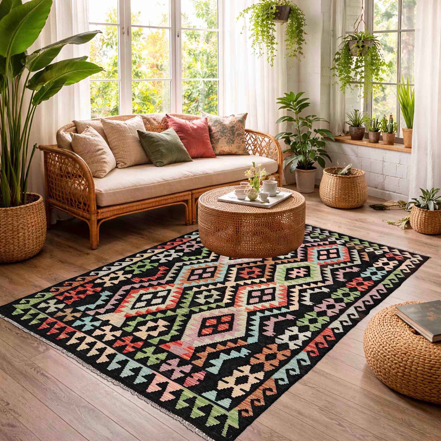 Handmade Afghan Vegetable Kilim 4' 11" x 6' 4" ft / 149 x 192 cm - No. Y39139