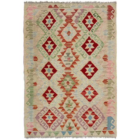 Multi Color ful Flat-Weave Wool Kilim 2' 11" x 4' 5" ft / 90 x 135 cm - No. Y39140