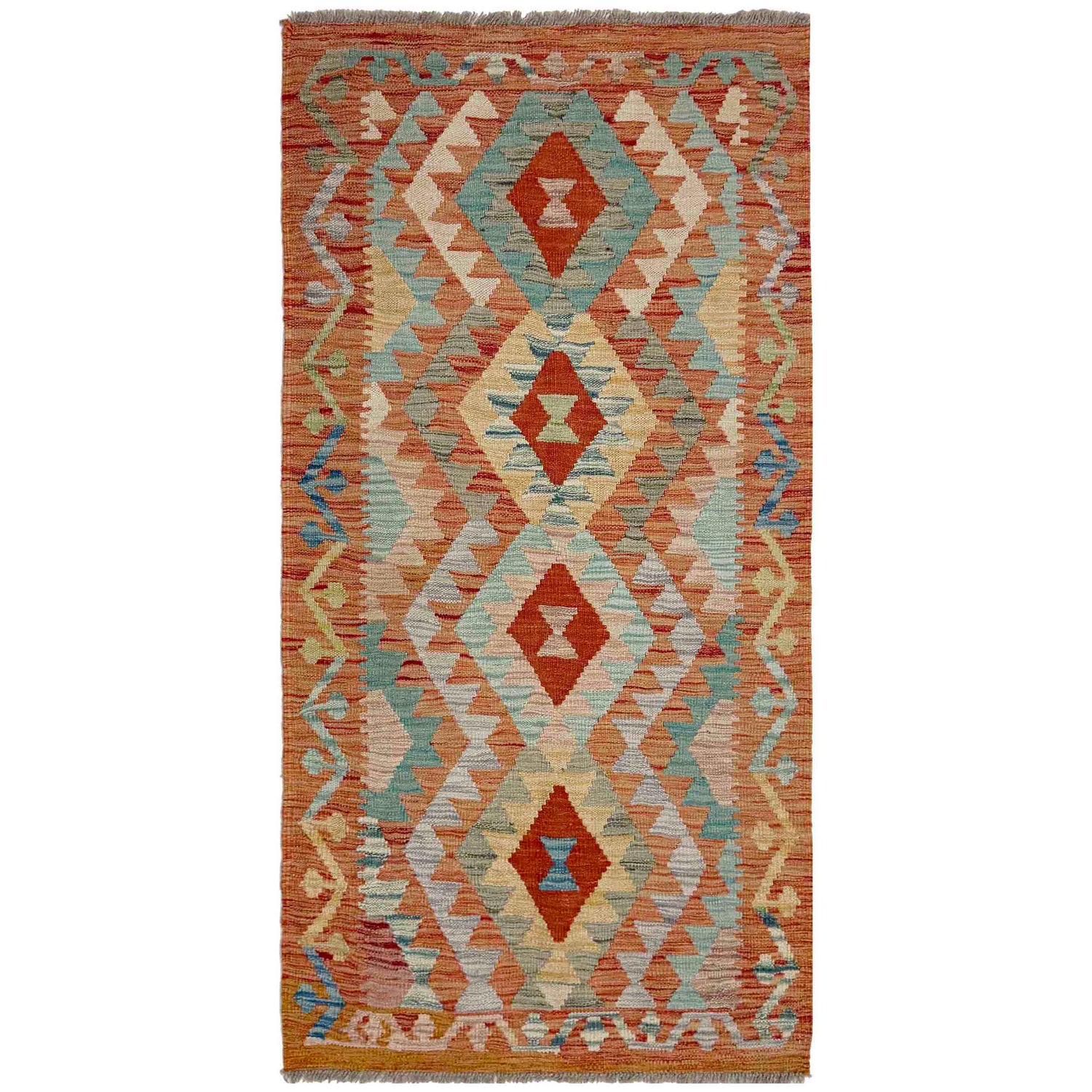 Hand Knotted Afghan Style Kilim Runner 2' 6" x 5' 1"  ft / 77 x 155 cm - No. Y39142