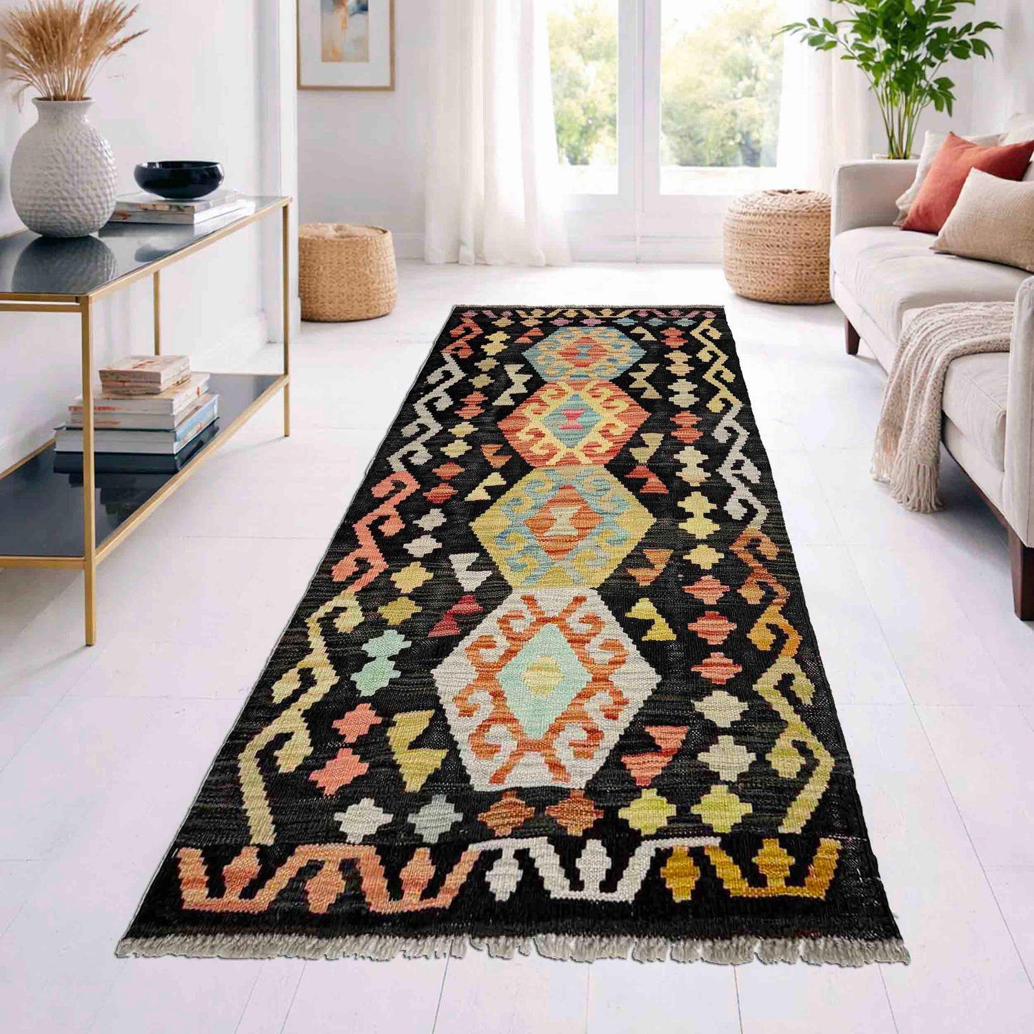 Hand Woven Wool Kelim Runner 2' 4" x 4' 7"  ft / 70 x 140 cm - No. Y39143